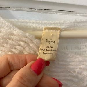 Long white knit poncho/shawl one size.
